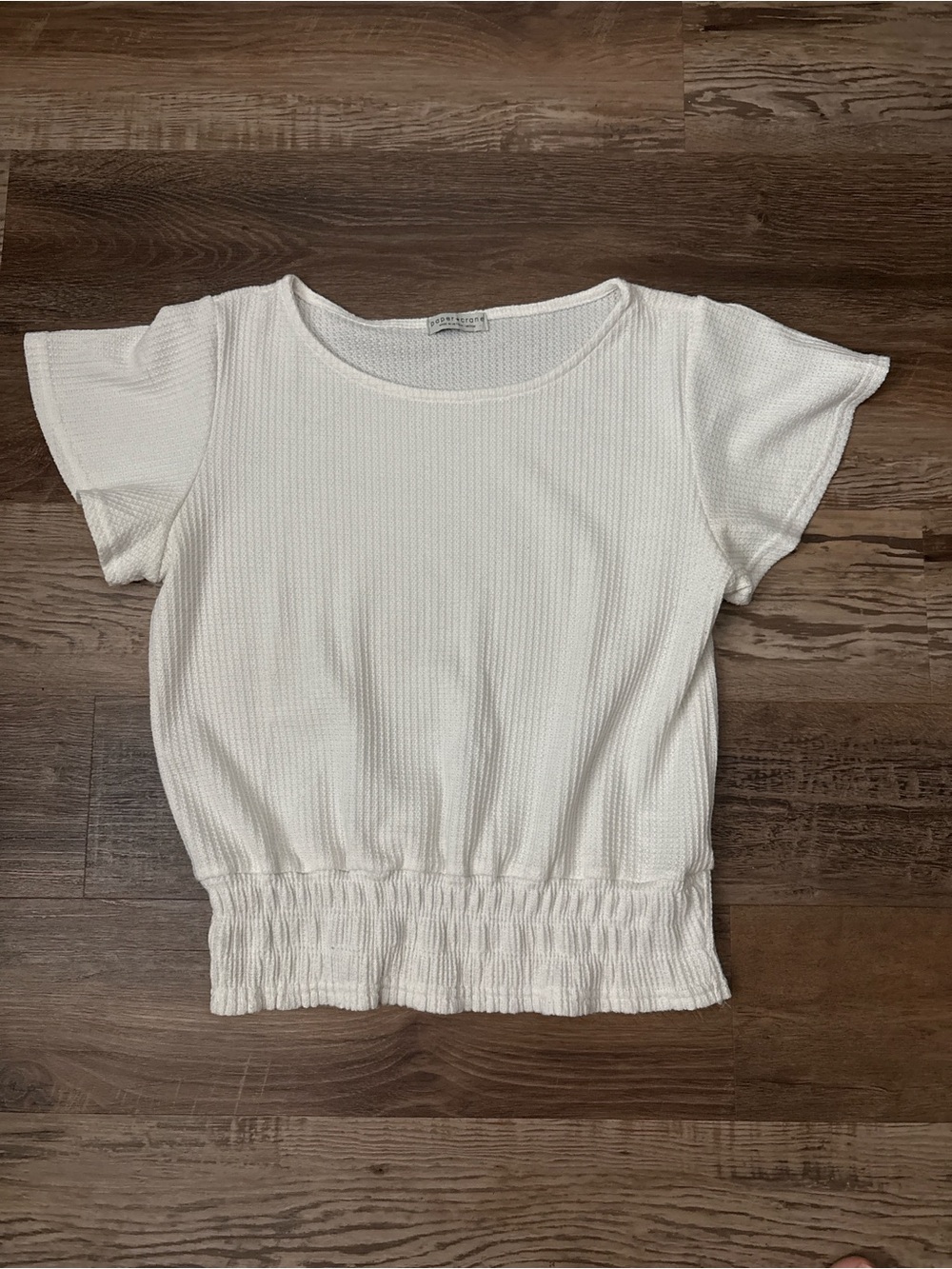 Paper Crane White Short Sleeve Smocked Waist Top